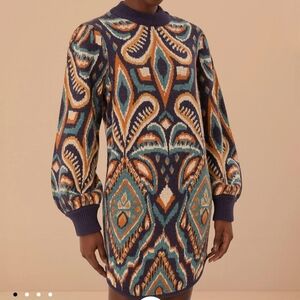 Farm Rio Colorful Patterned Knit Sweater Dress